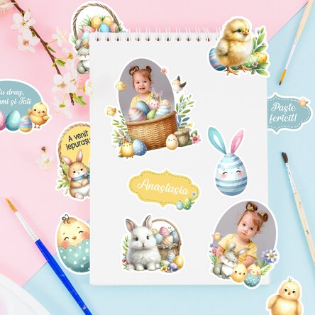 Set de stickere (etichetă autoadezivă) personalizate cu poze și text - Paște fericit!
