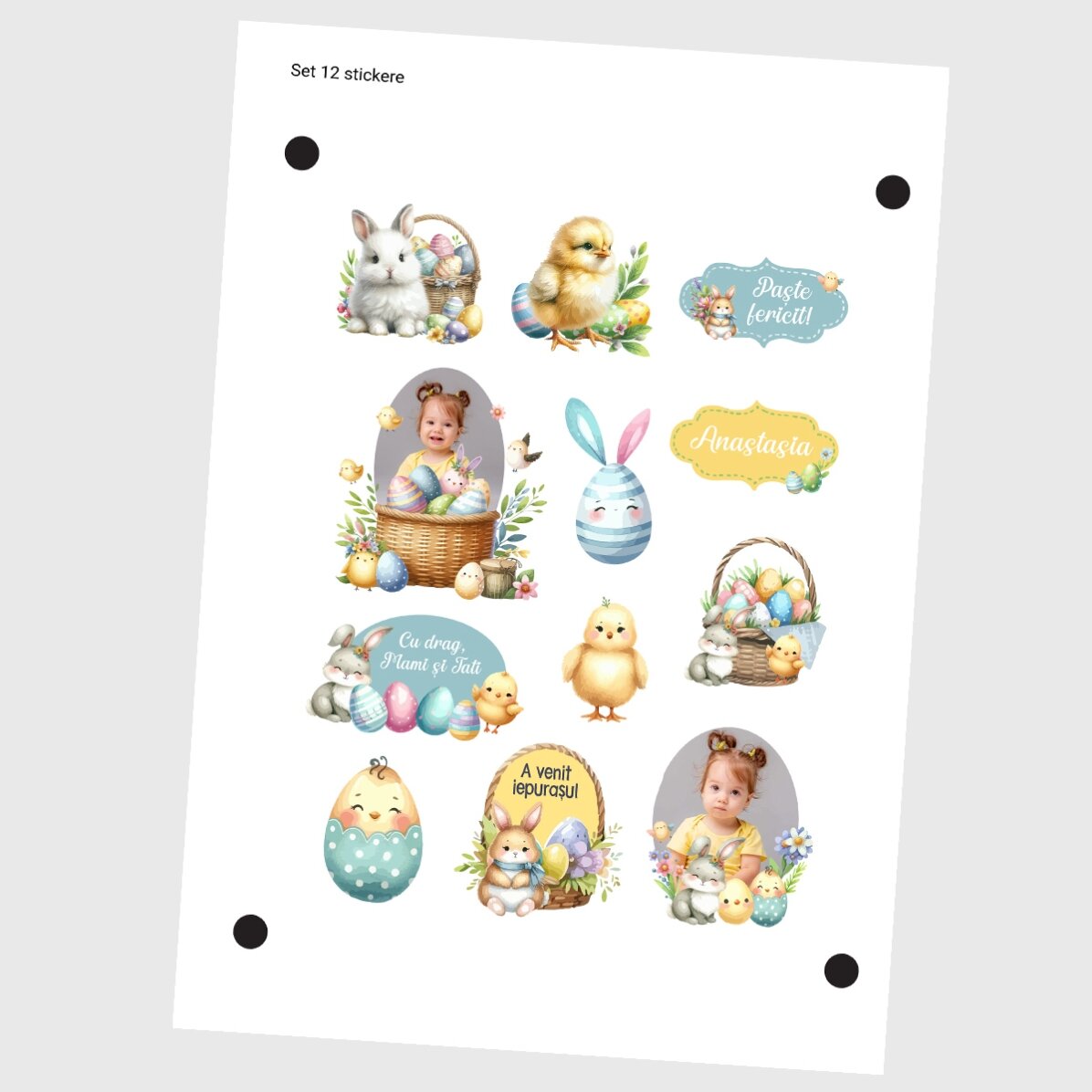 Set de stickere (etichetă autoadezivă) personalizate cu poze și text - Paște fericit!