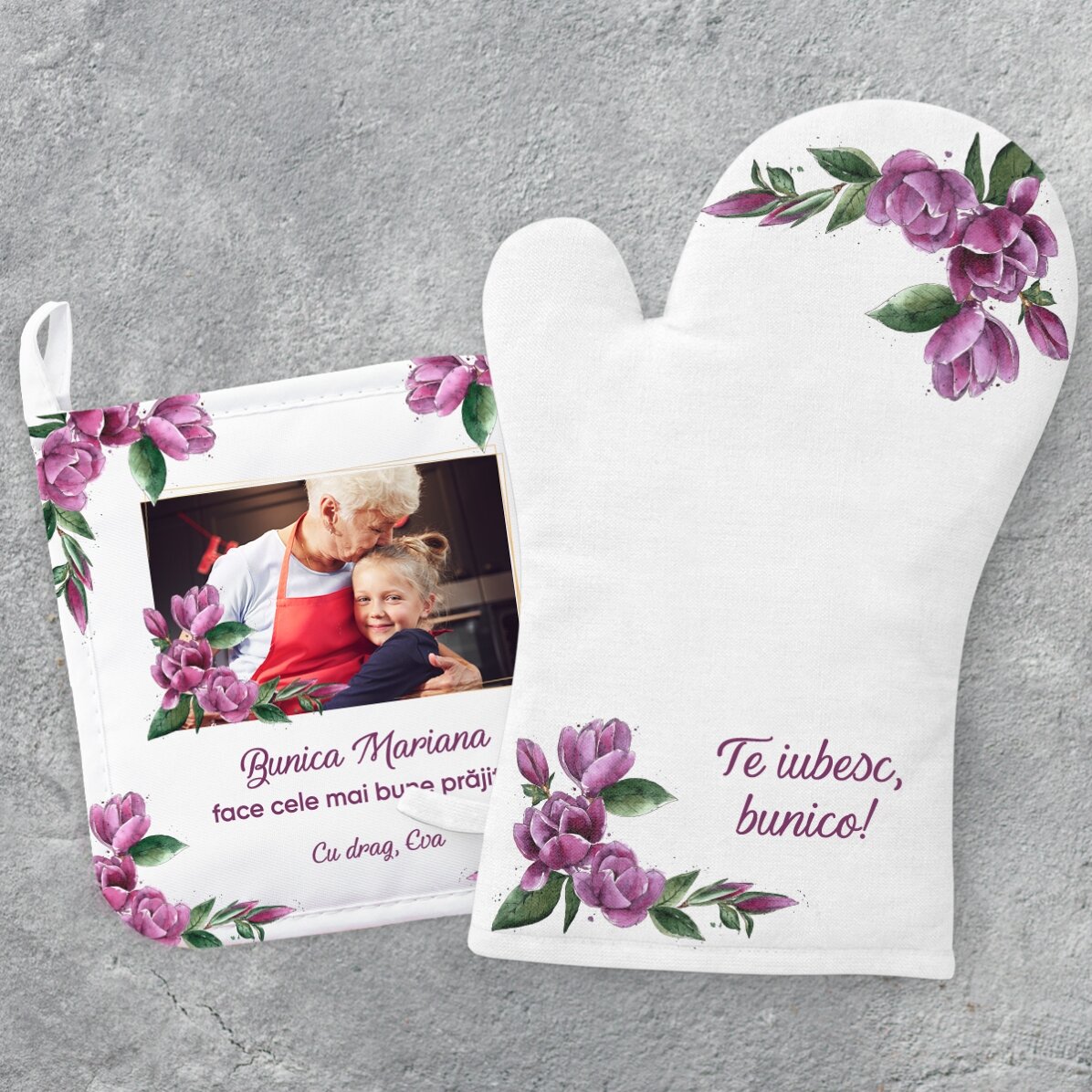 Set personalizat - mănușă și suport de oală - pentru bunica