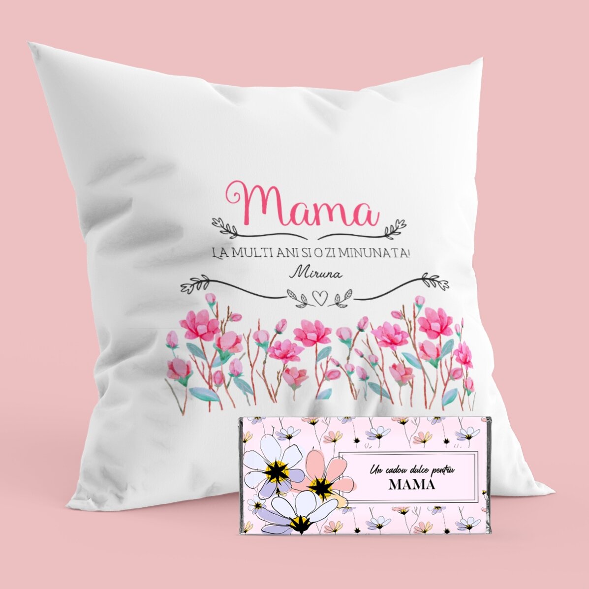 Set personalizat - pernă și ciocolată - pentru mama