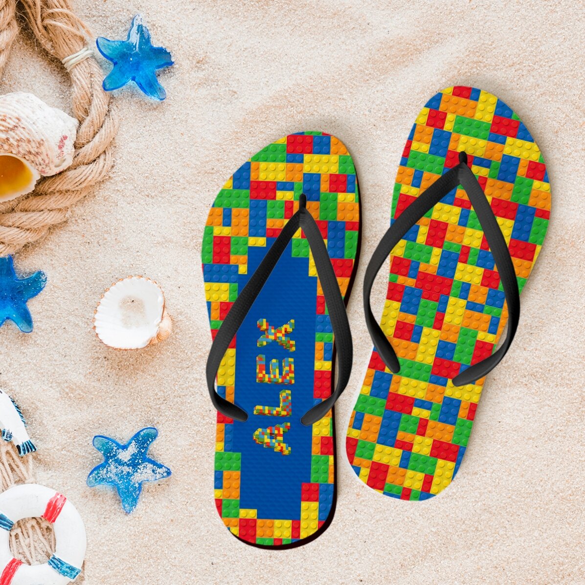 Personalised flip-flops with name - Lego