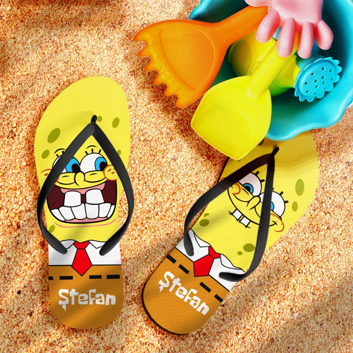 Șlapi personalizați cu nume pentru copii -Buretele Pantaloni Pătrați 