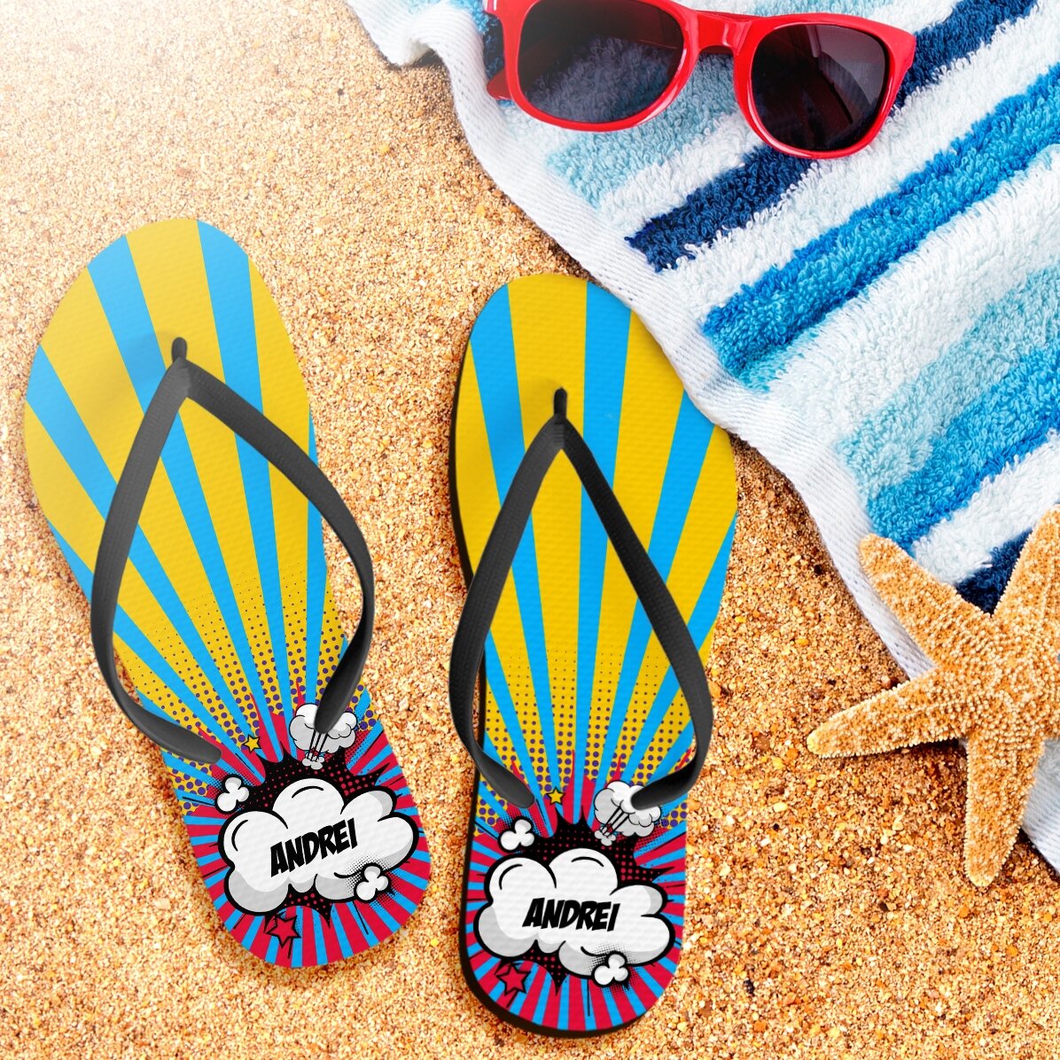 Șlapi personalizați cu nume pentru copii - Comic / Benzi desenate