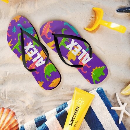 Șlapi personalizați cu nume și culoare pentru copii - Dinosaurs