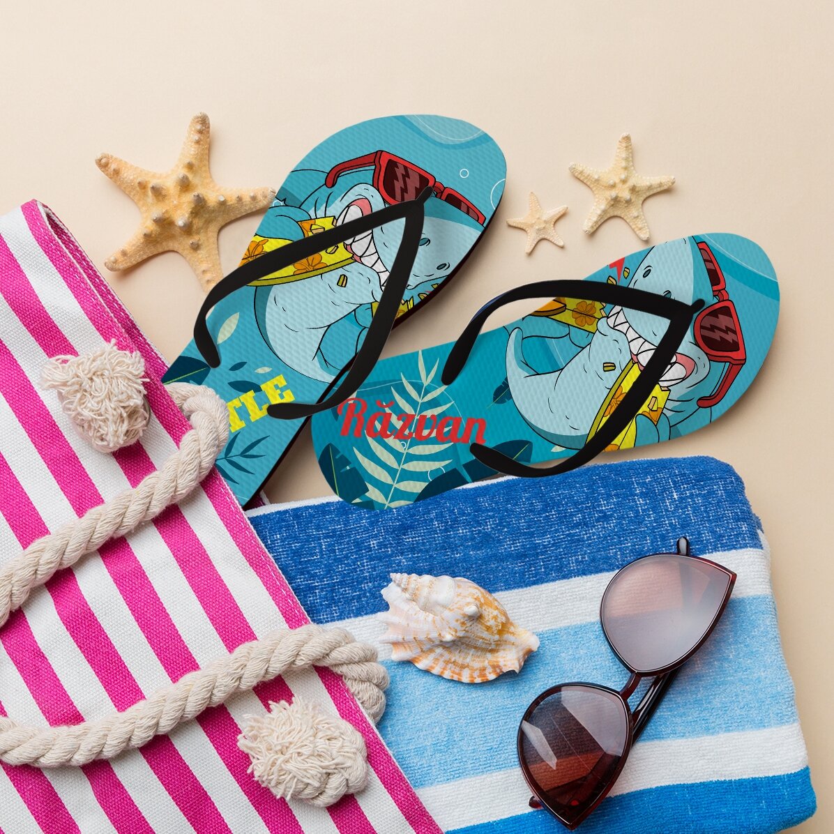 Personalised flip-flops with text - Shark