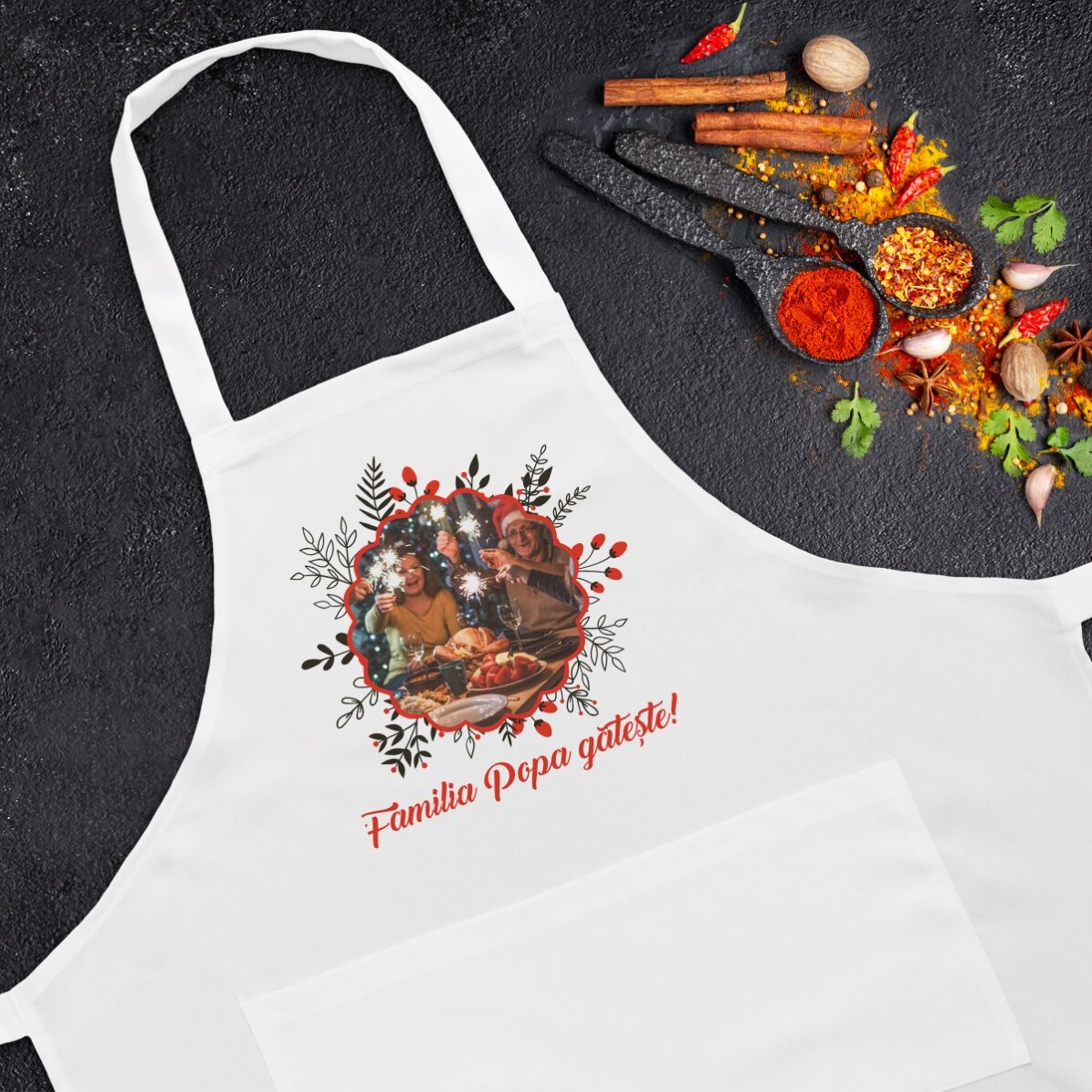 Șorț personalizat Crăciun cu o poză și text