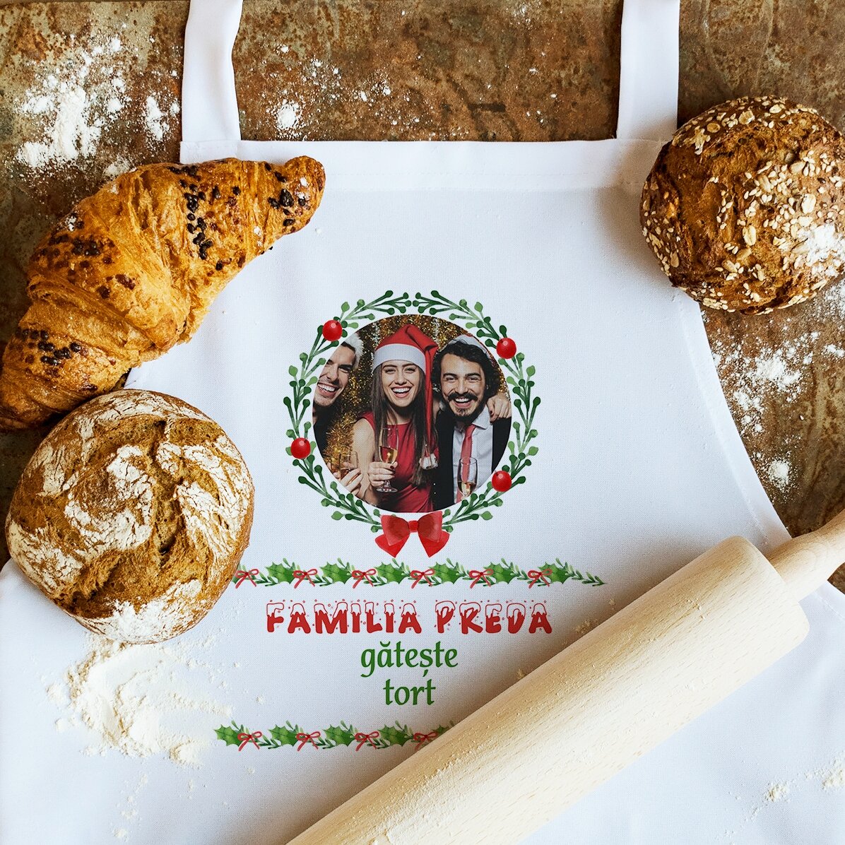 Șorț personalizat Crăciun - Familia gătește