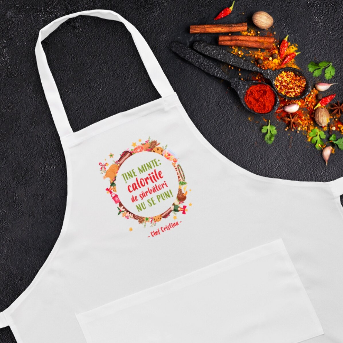 Șorț personalizat cu text - Caloriile de Crăciun