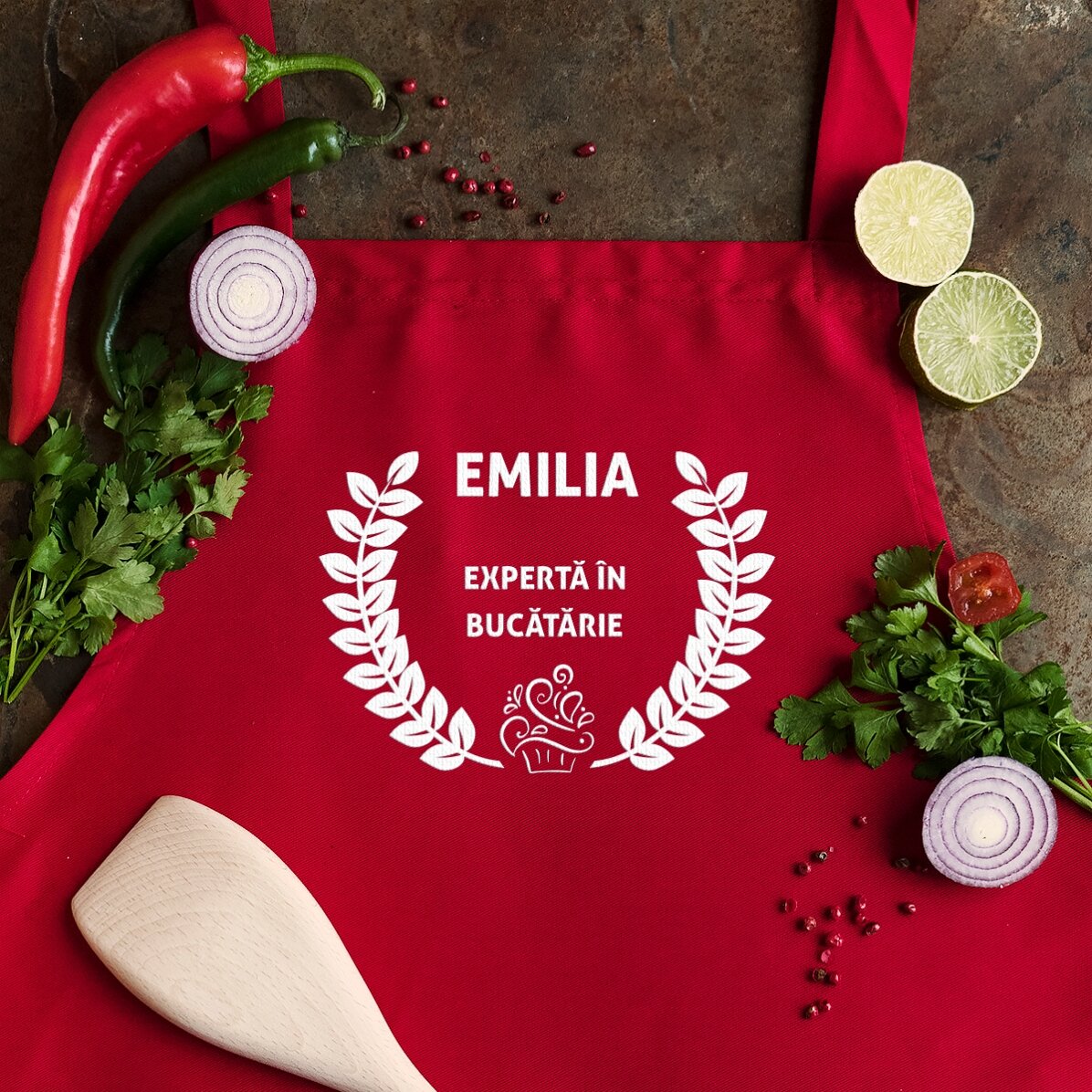 Șorț personalizat cu text - Expertă în bucătărie