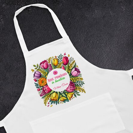 Șorț personalizat cu text - Flori de primăvară