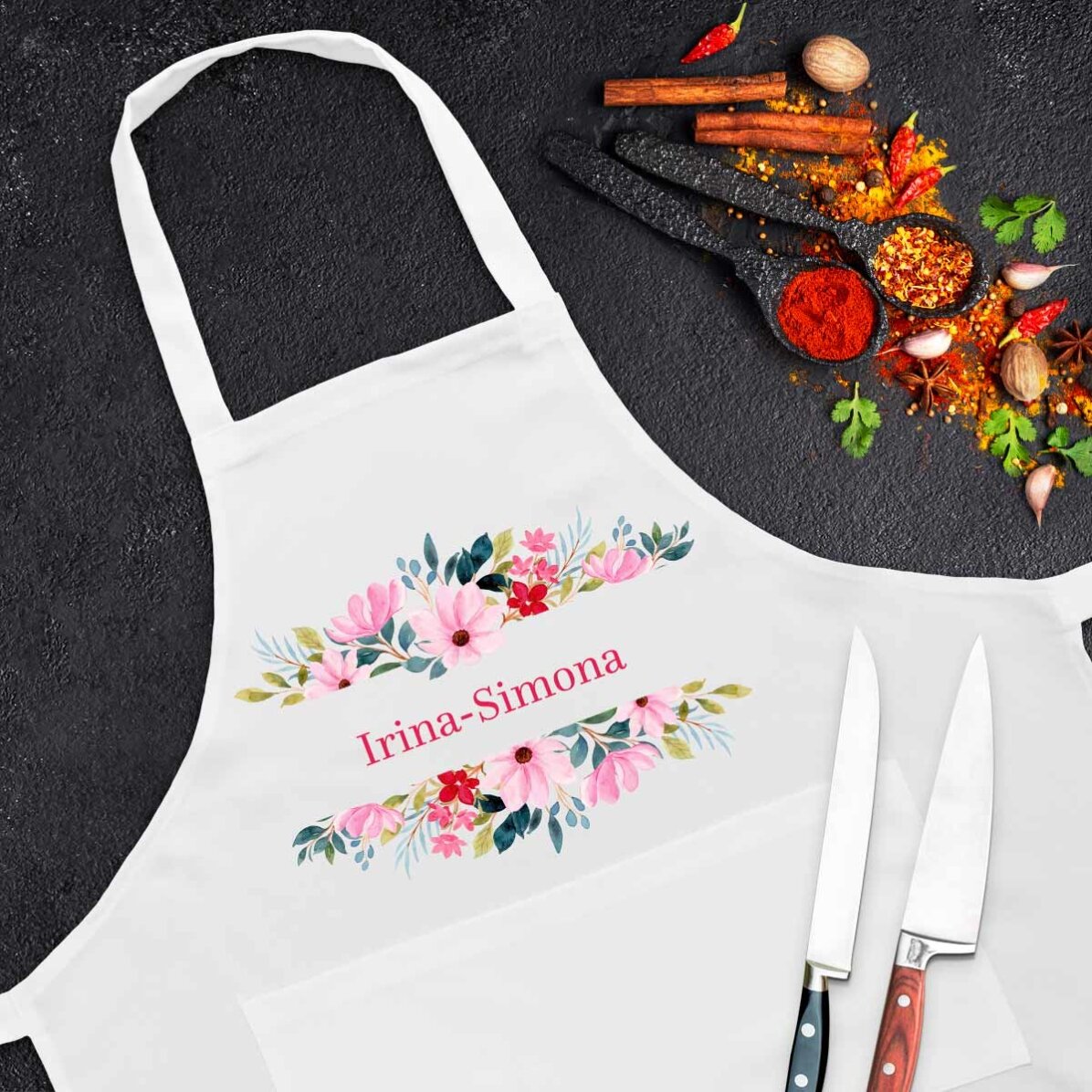 Șorț personalizat cu text - Flori