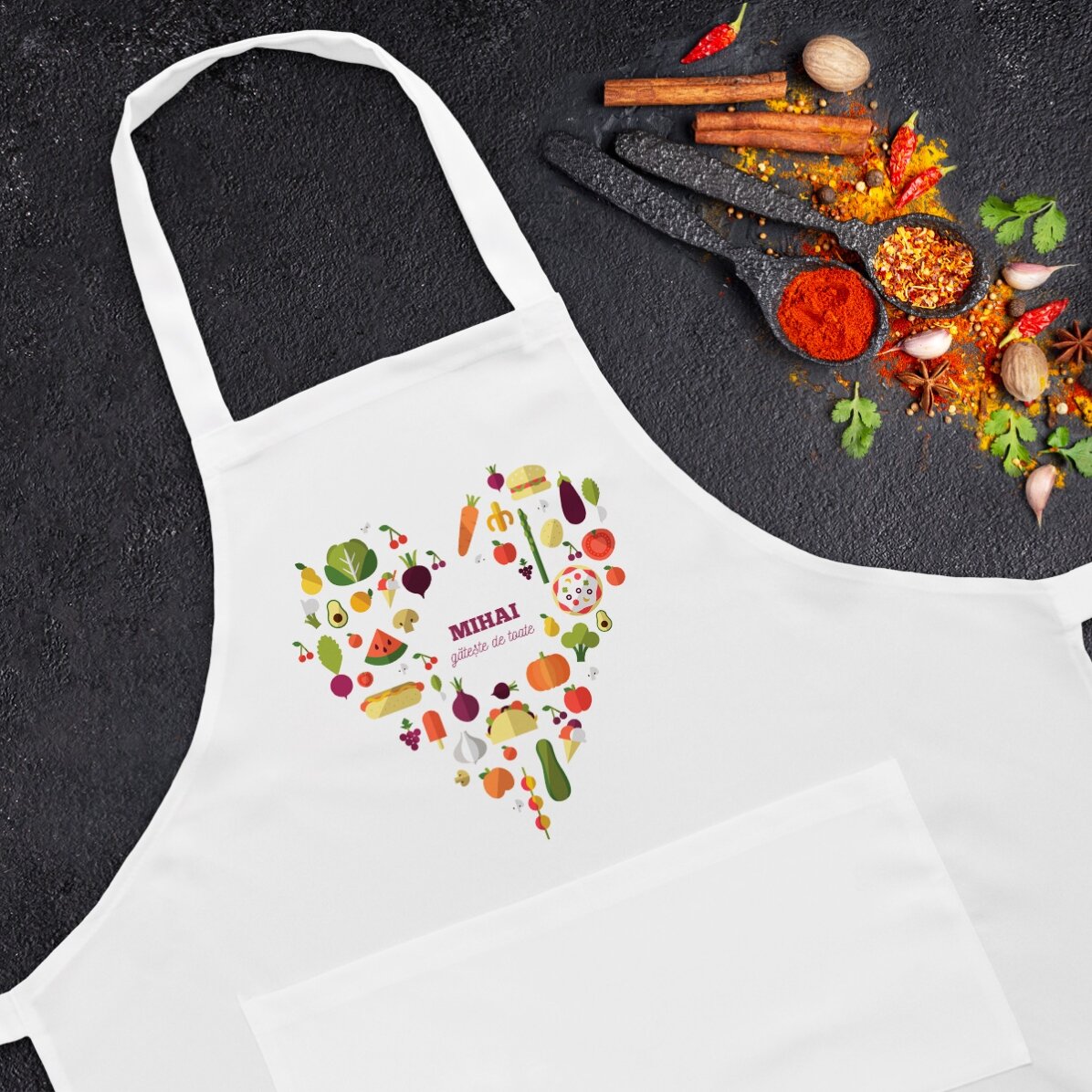 Șorț personalizat cu text - model heart food