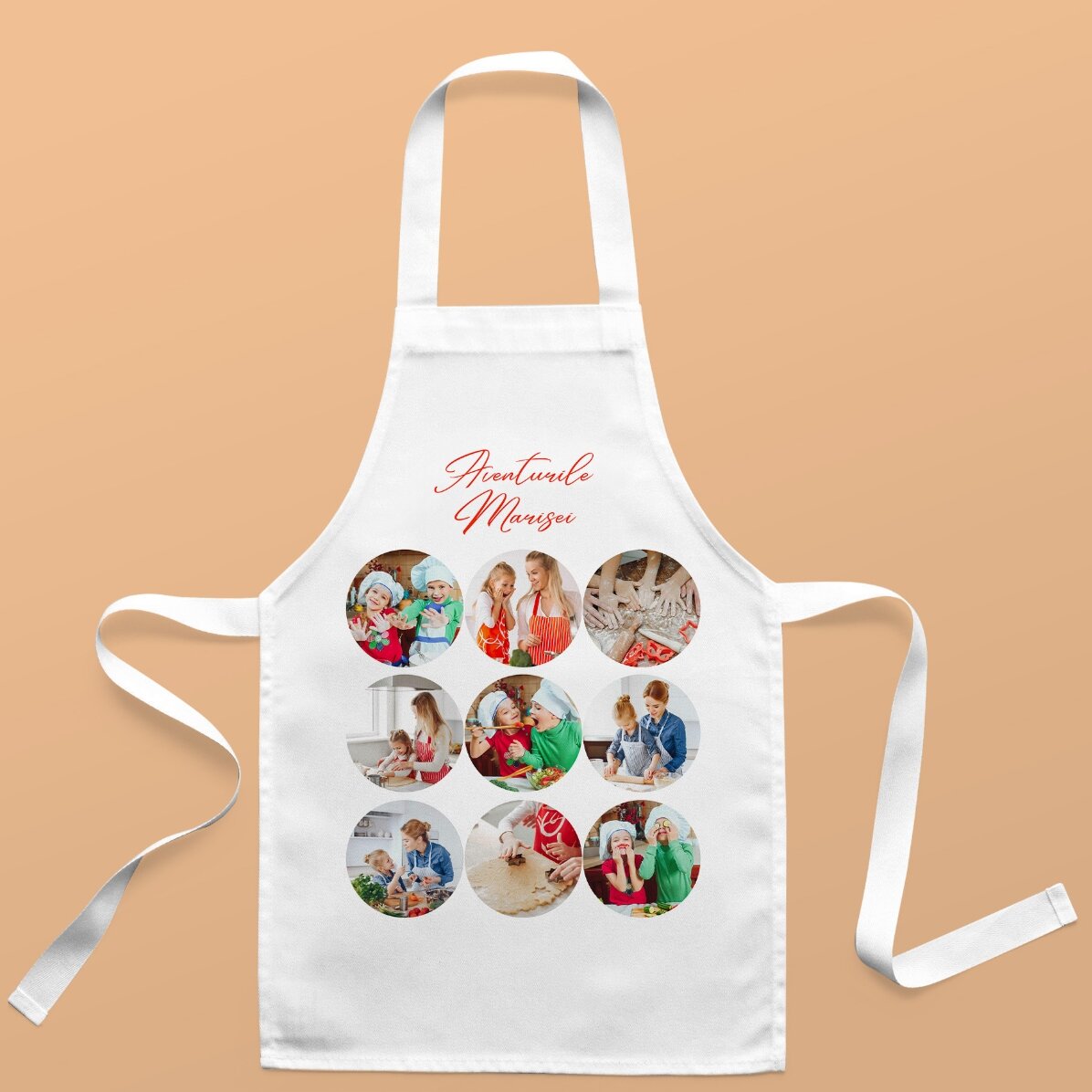 Șorț personalizat pentru copii cu 9 poze și text - Aventuri în bucătărie