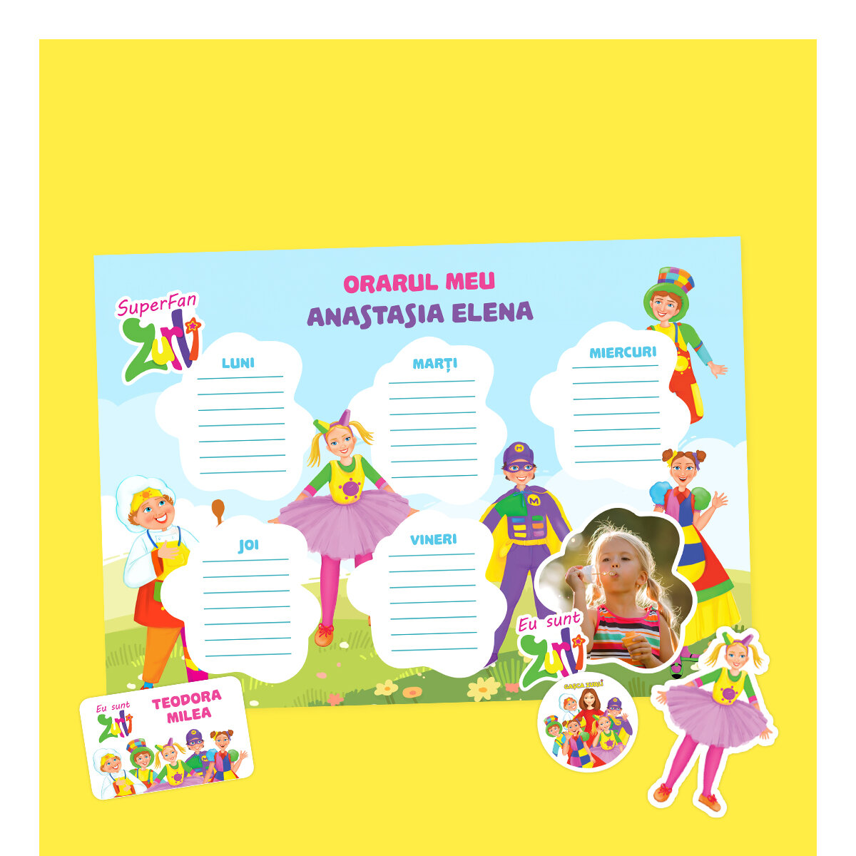 Stickers, self-adhesive labels and customised timetables under the official Zurli Gang licence