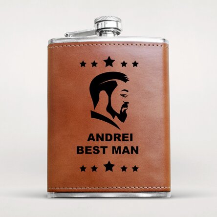 Sticlă de buzunar personalizată îmbrăcată în piele - Best man