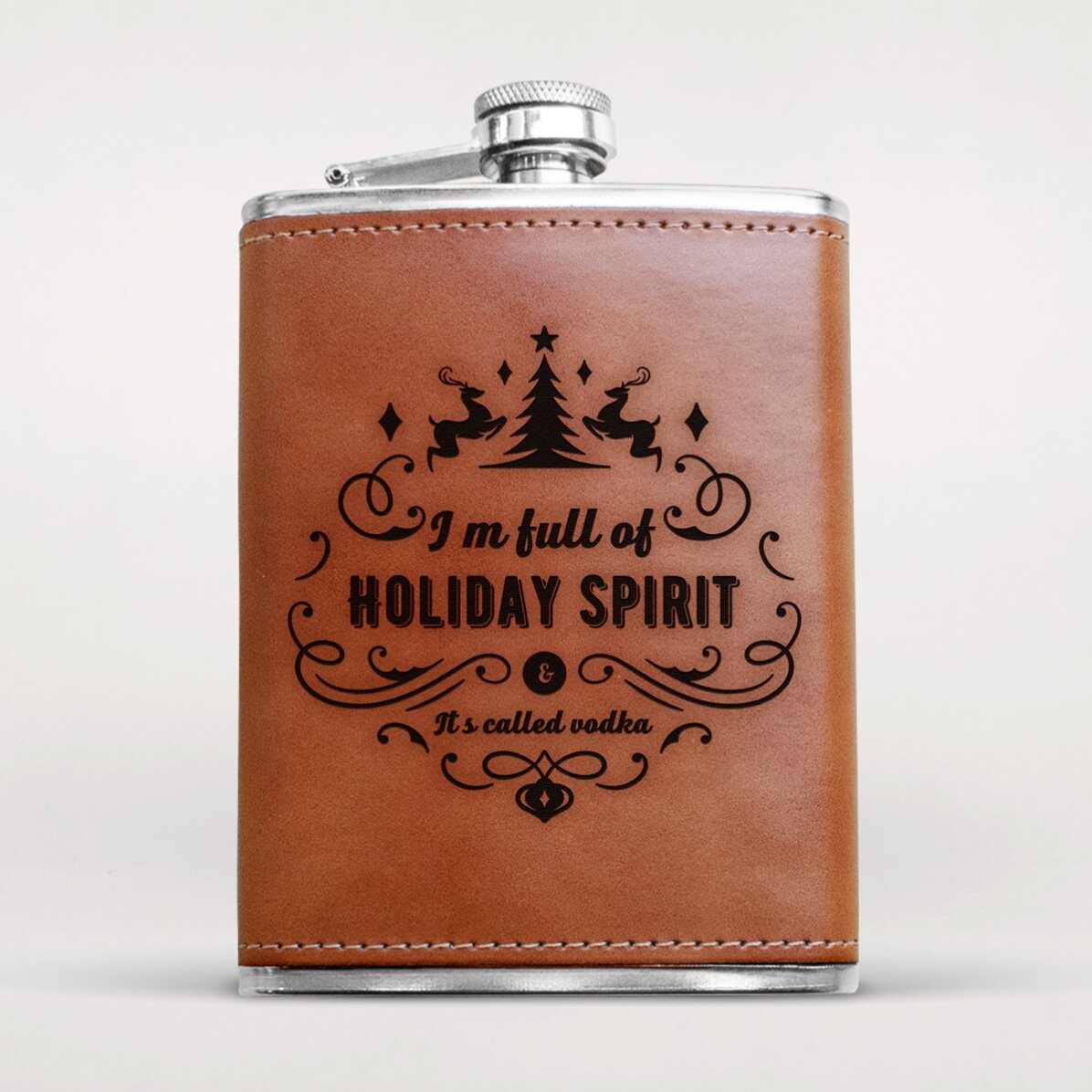 Sticlă de buzunar personalizată îmbrăcată în piele - Holiday Spirit