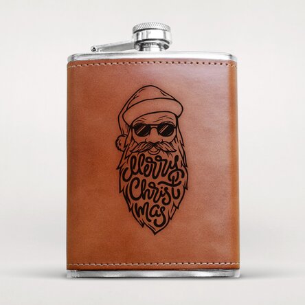 Sticlă de buzunar personalizată îmbrăcată în piele - Merry Christmas