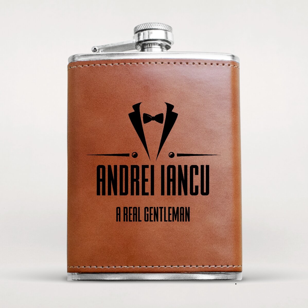 Sticlă de buzunar personalizată îmbrăcată în piele - Tuxedo