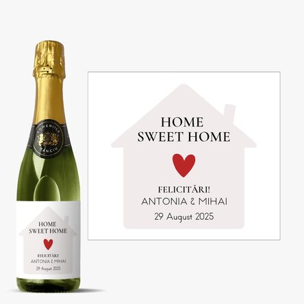 Sticlă medie de vin spumant personalizată cu mesaj - Casă