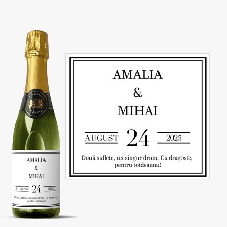 Sticlă medie de vin spumant personalizată cu text - Căsătorie