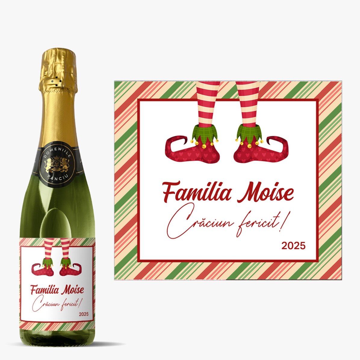 Medium bottle of sparkling wine personalised with text - Elf