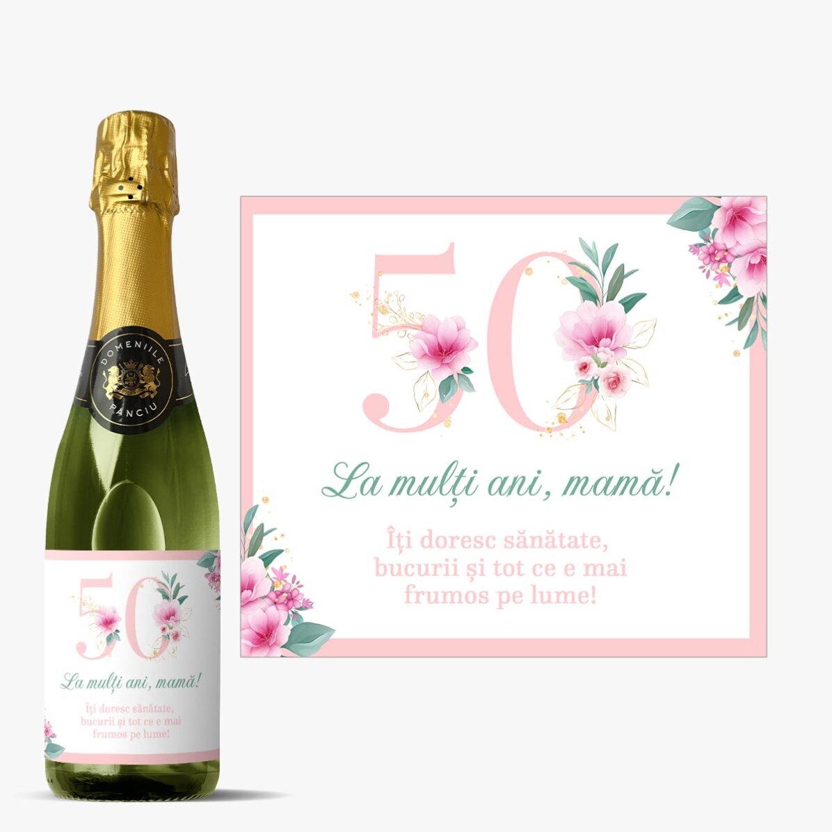 Medium bottle of sparkling wine personalised with text - Flowers