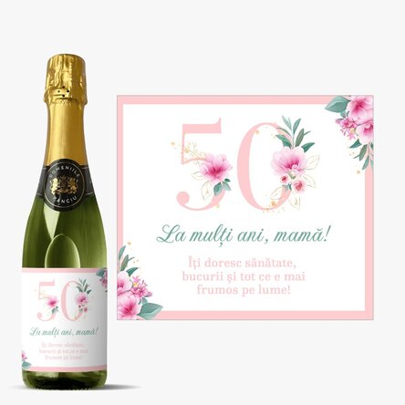Medium bottle of sparkling wine personalised with text - Flowers