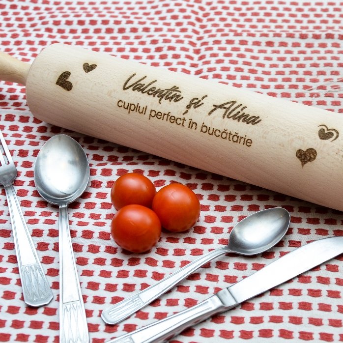 Personalised wooden rolling pin for couples