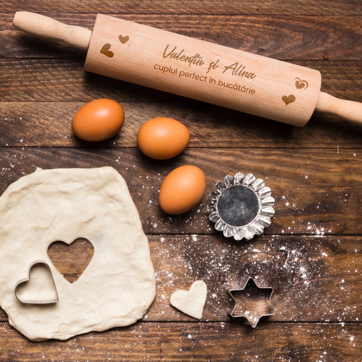 Personalised wooden rolling pin for couples