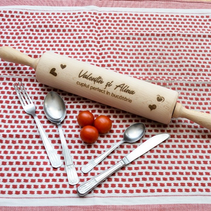 Personalised wooden rolling pin for couples
