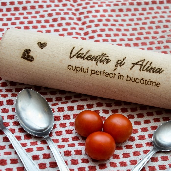Personalised wooden rolling pin for couples