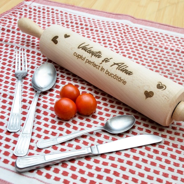 Personalised wooden rolling pin for couples