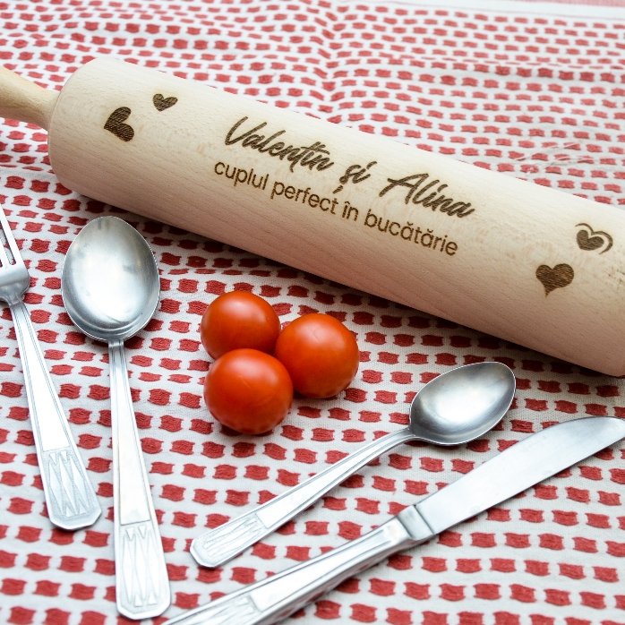 Personalised wooden rolling pin for couples