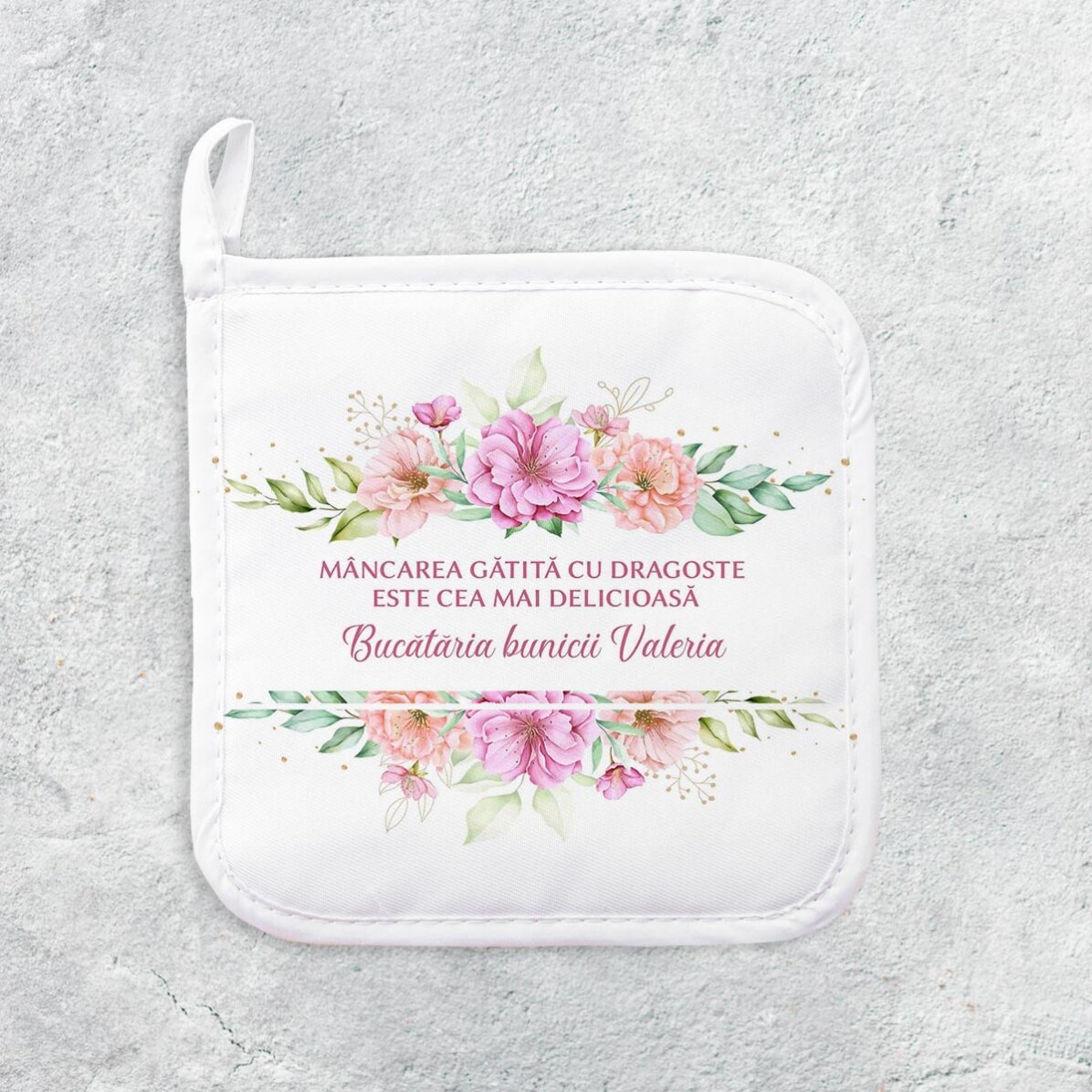 Suport oală fierbinte personalizat cu text - model floral