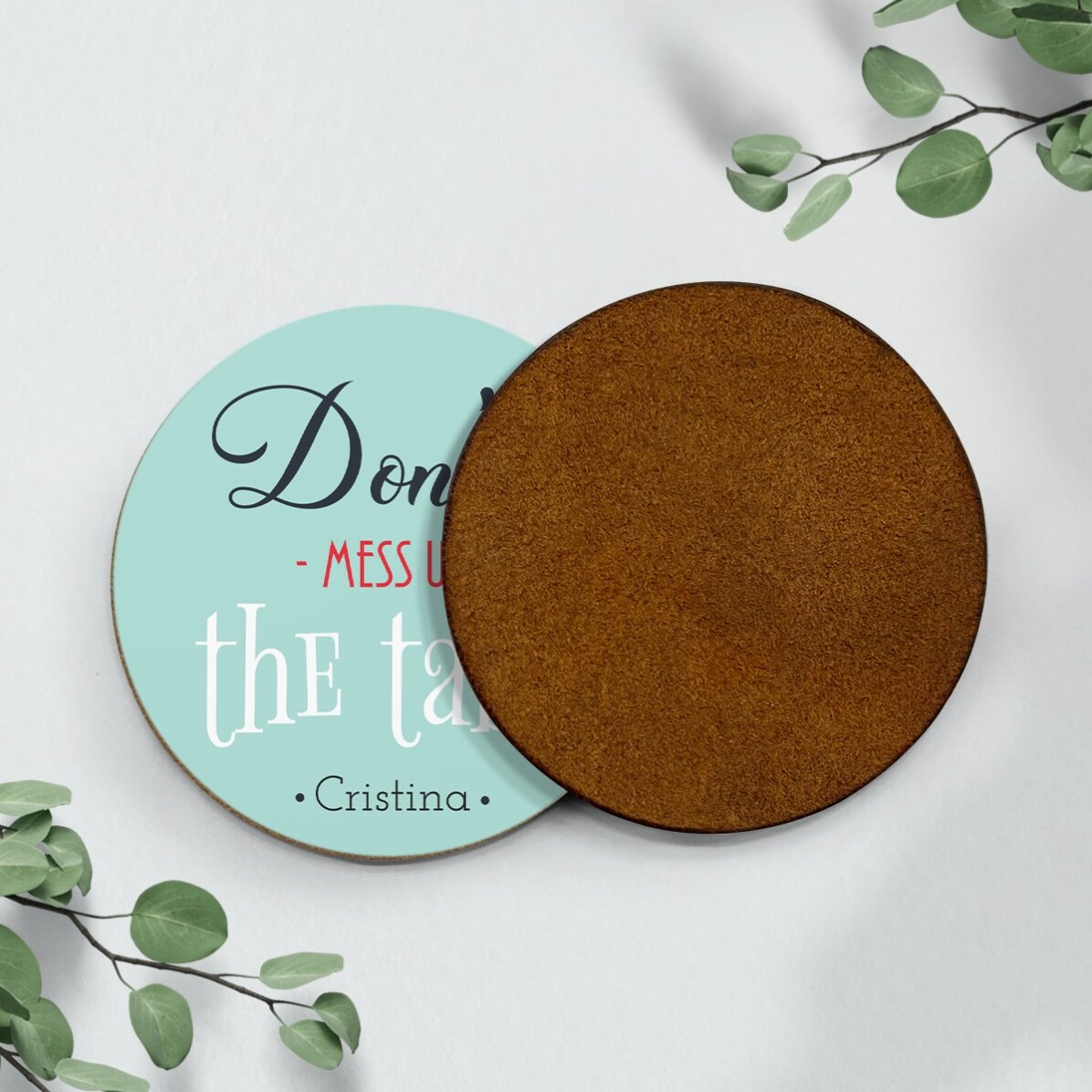 Suport pahar din piele personalizat color cu text