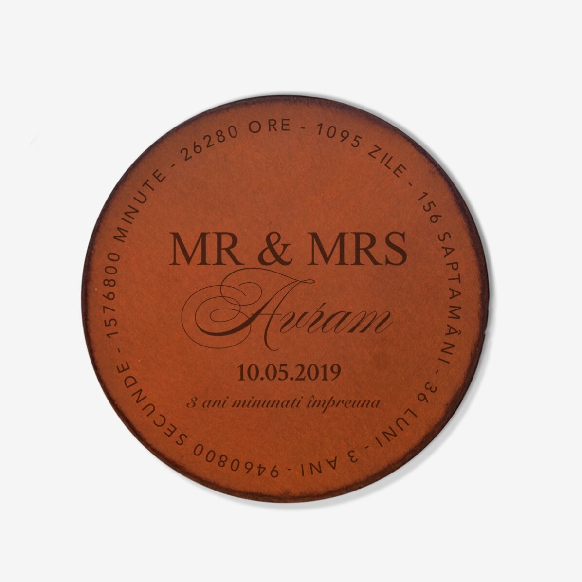 Suport pahar din piele personalizat cu text - Mr & Mrs