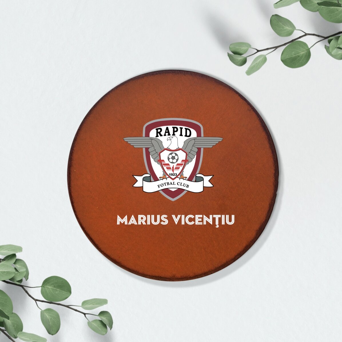 Suport pahar din piele personalizat FC Rapid color cu nume