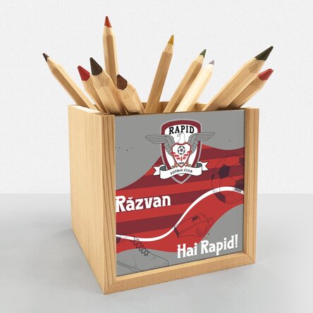 Suport pentru creioane FC Rapid personalizat cu text - Soccer