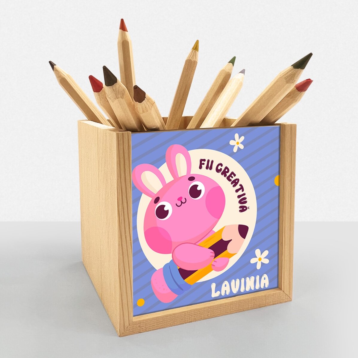 Suport pentru creioane personalizat cu mesaj - Creative bunny