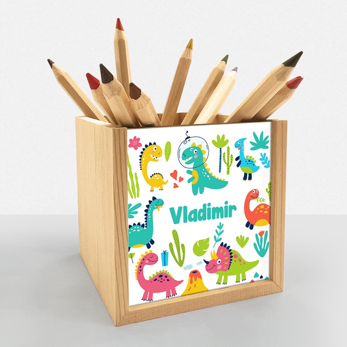 Suport pentru creioane personalizat cu nume - Dino