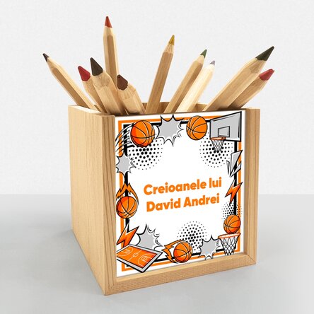 Suport pentru creioane personalizat cu text - Baschet