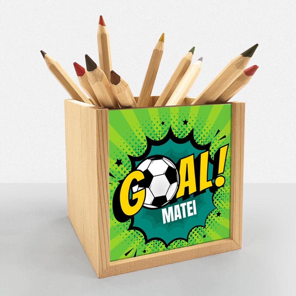 Suport pentru creioane personalizat cu text - Fotbal