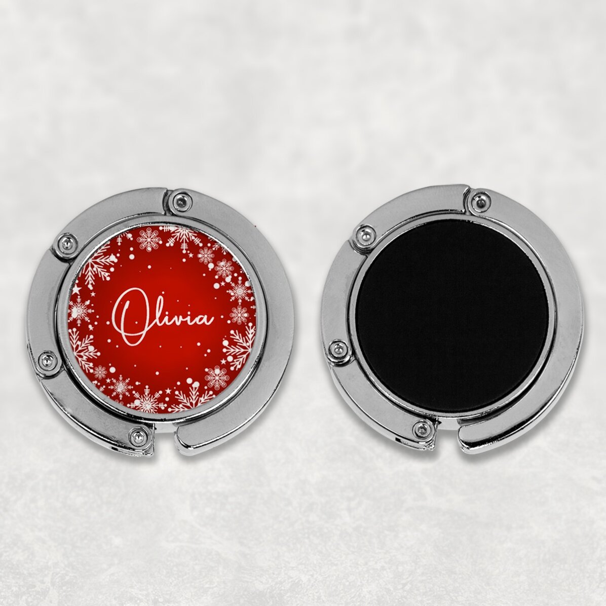 Suport geantă pentru masă personalizat cu nume - Fulgi de nea