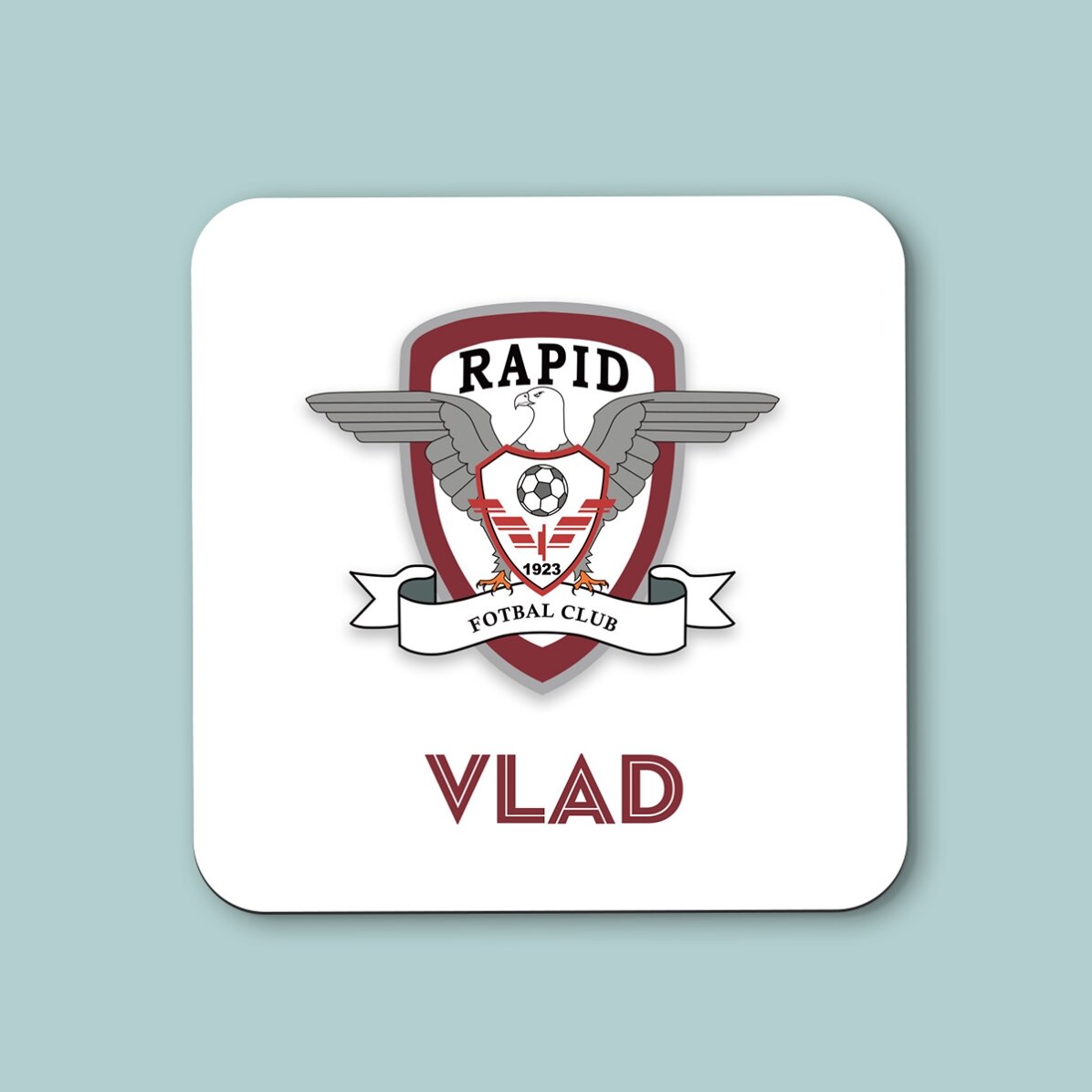 Suport pentru pahar FC Rapid personalizat cu text - Emblema FC Rapid