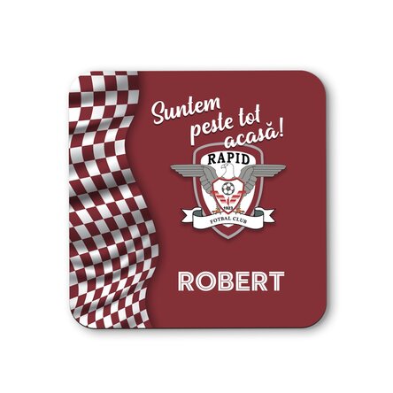 Suport pentru pahar FC Rapid personalizat cu text - Peste tot acasă
