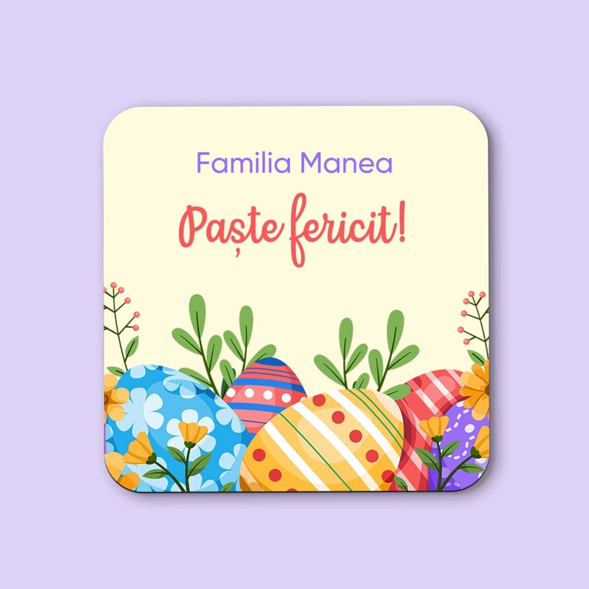 Suport pentru pahar personalizat cu mesaj - Paște fericit!