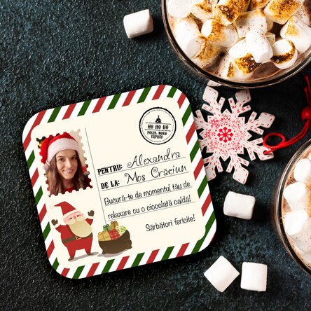 Suport pentru pahar personalizat cu o poză și text - Livrare specială