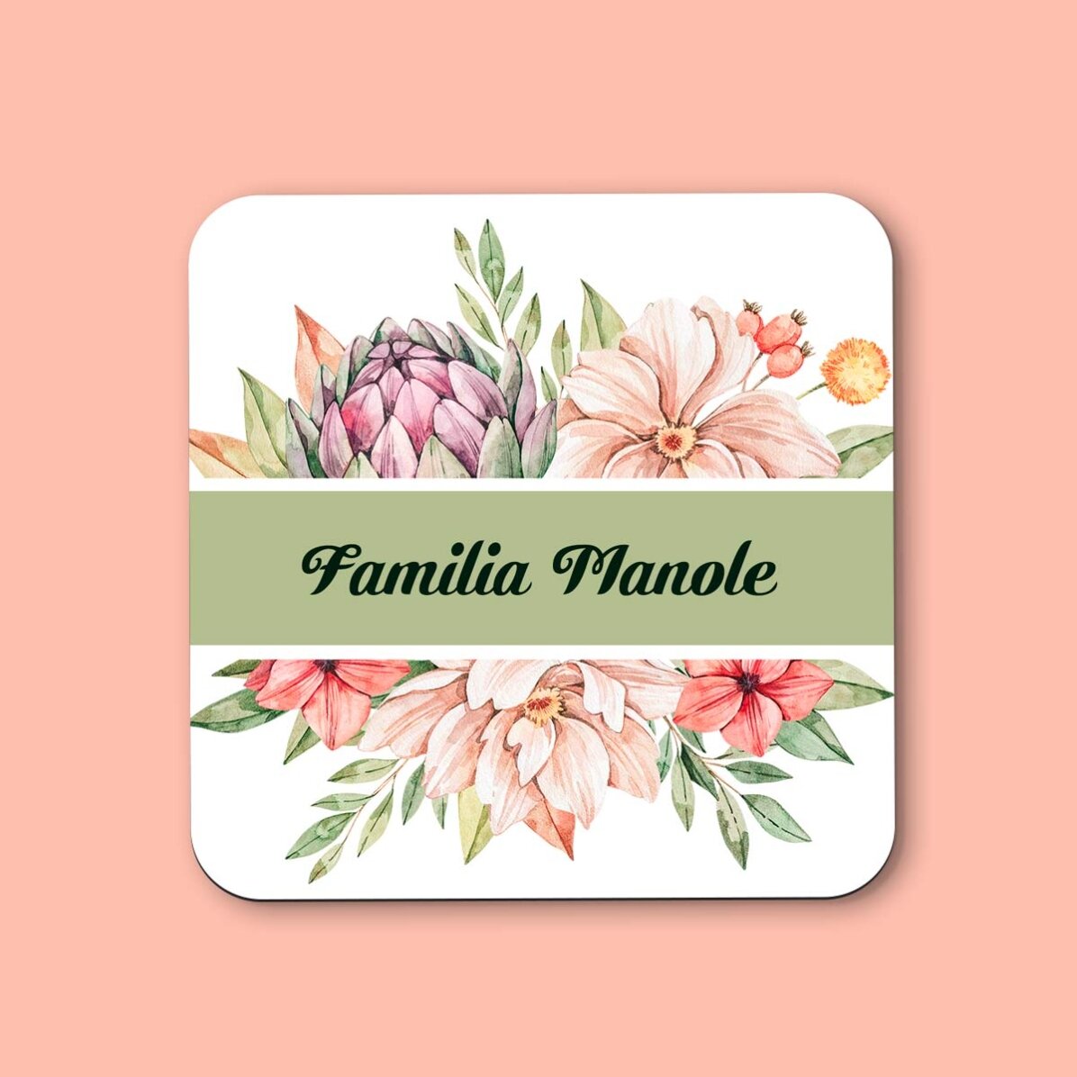 Suport pentru pahar personalizat cu text - Flowers