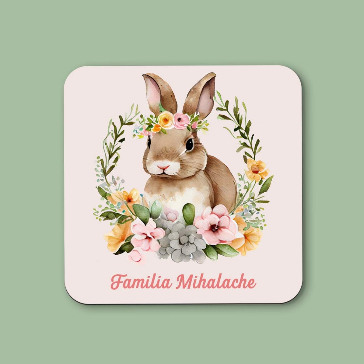 Suport pentru pahar personalizat cu text - Iepuraș