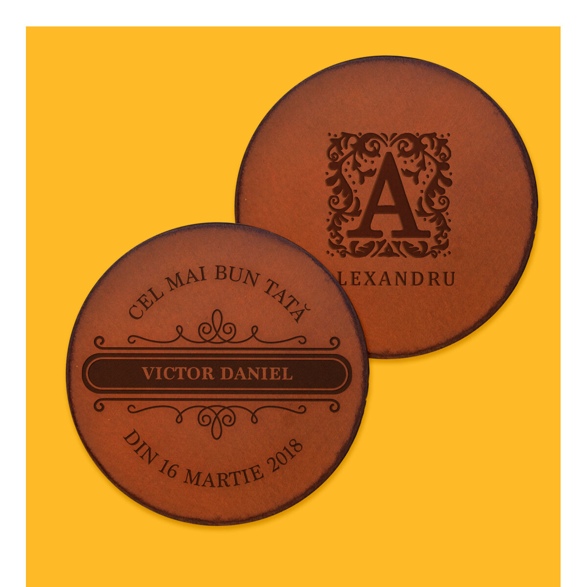 Personalised leather coasters